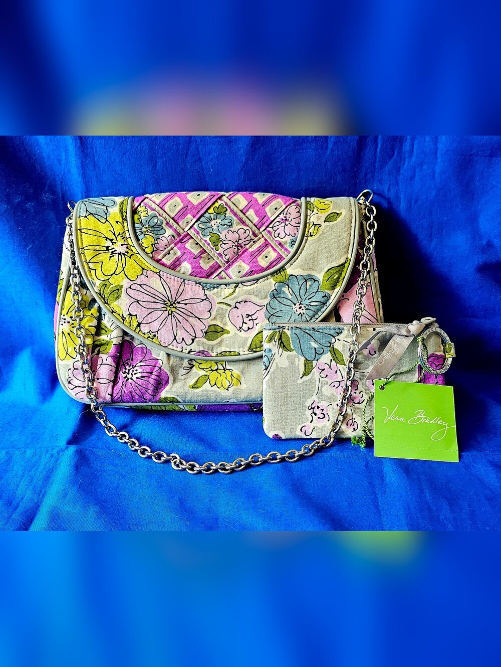 Vera Bradley Retired Watercolor NEW Zip ID Case & Petite Chain Bag Purse 2 Pc